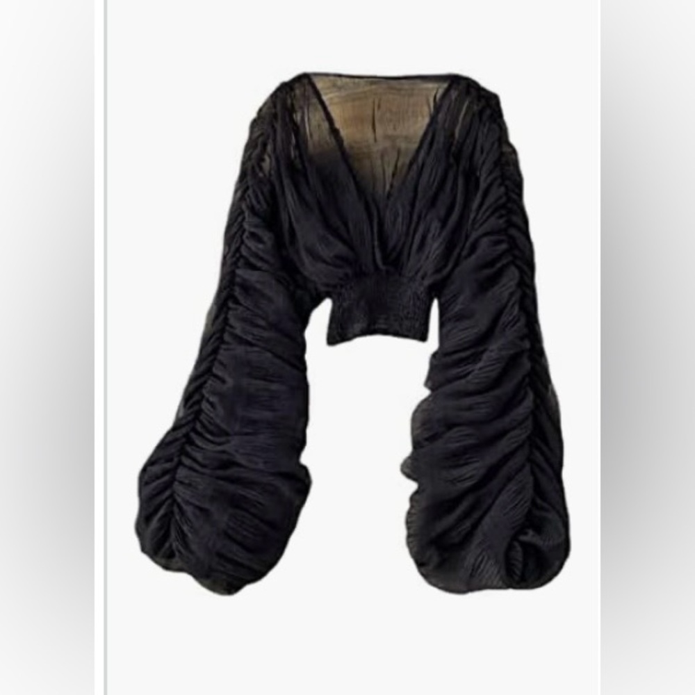 Black Ruched Long Sleeve Top